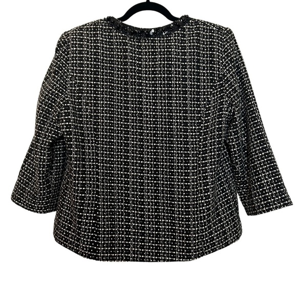 Fenn Wright Manson Black/White Tweed Open Front Blazer w/Beaded & Sequin Accent - Picture 4 of 12